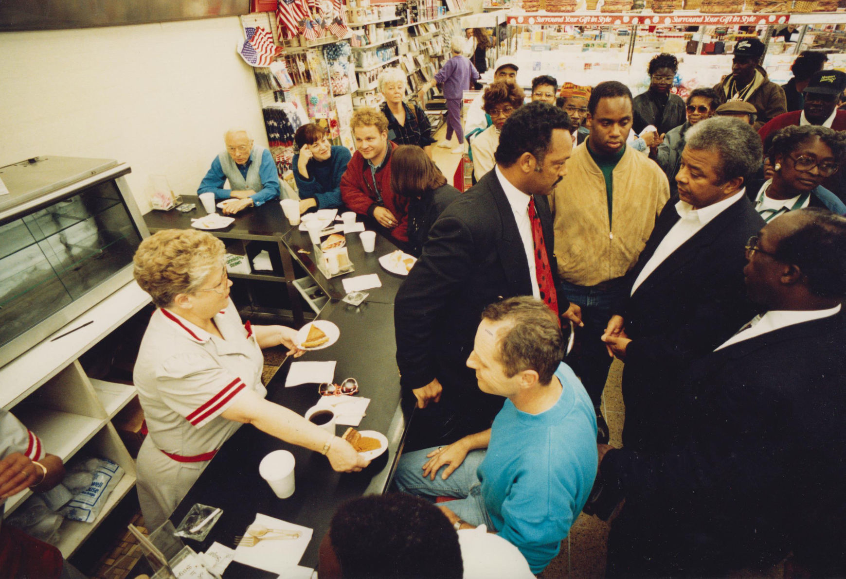 Serving customers at the lunch counter